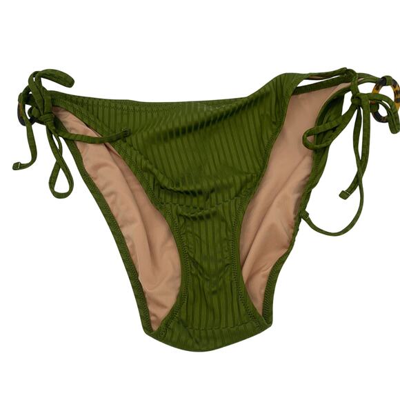 New J. Crew Green Wide Ribbed Cheeky String Side Tie Swim Bathing Suit Bottom 3X - Picture 3 of 10